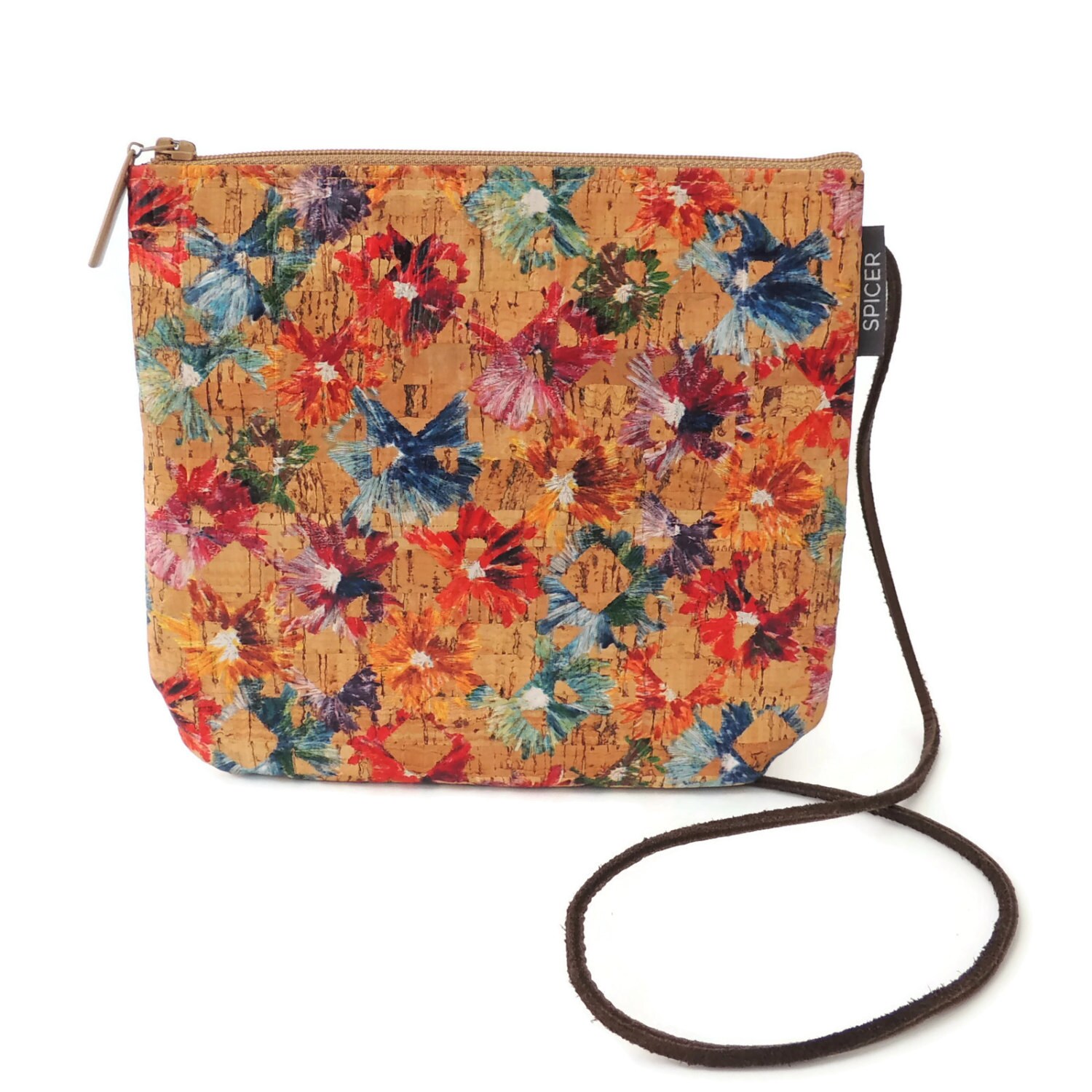 Mini Crossbody Purse Floral Cork Bag Small Zippered Bag