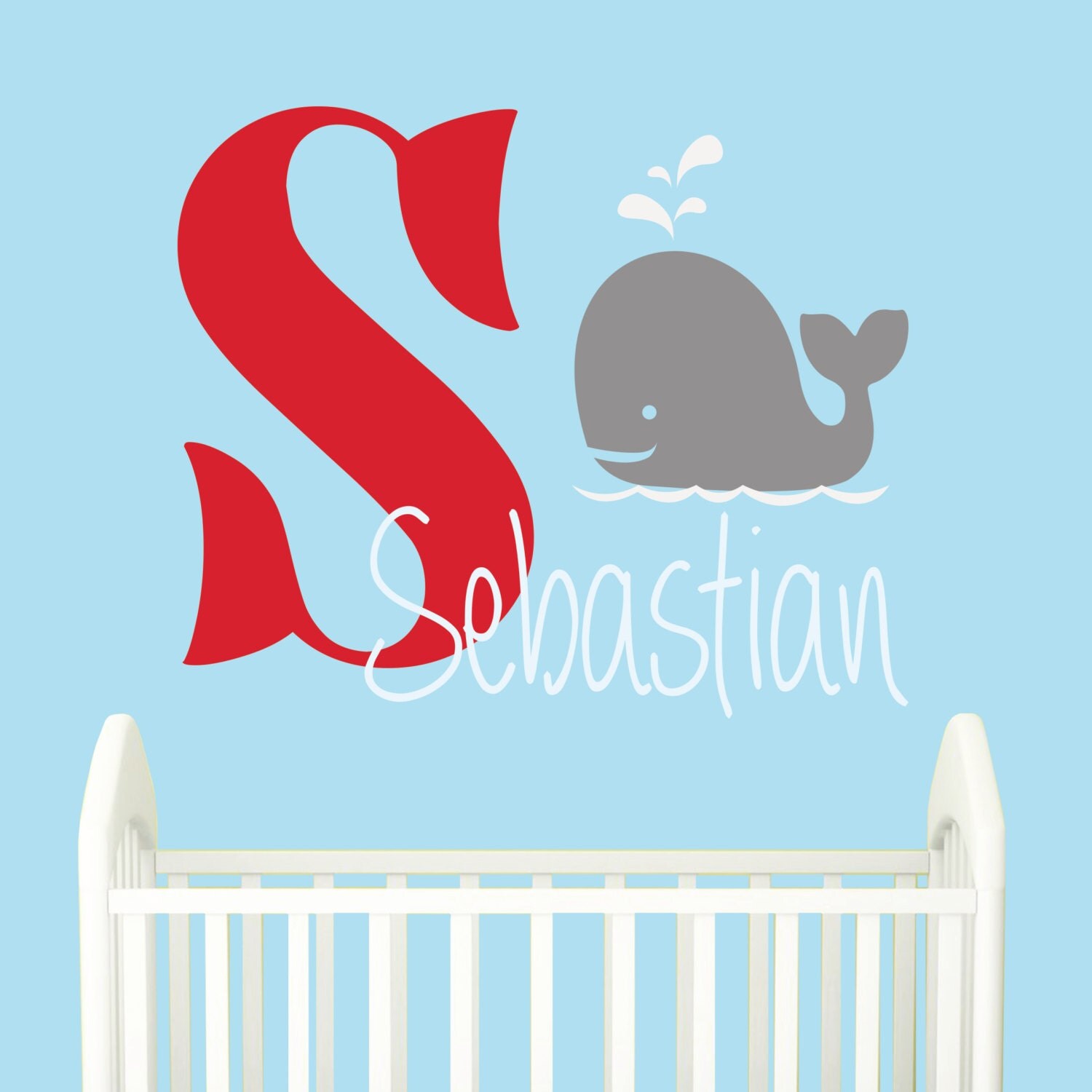 Personalized Baby Name Nursery Wall decal Name Cute Whale