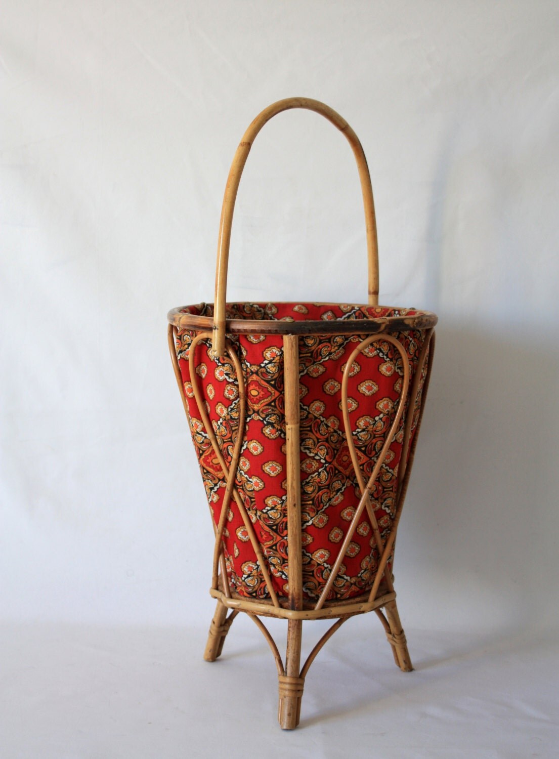 Rattan knitting basket with its original provencal fabric French