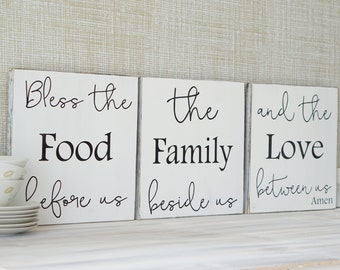 Bless The Food Before Us The Family Beside Us and the Love Between us Dining Room Shabby Chic Kitchen Black and White Home Decor Fixer Upper