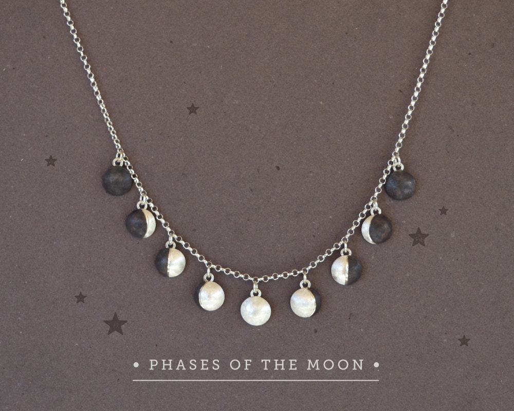 Moon Phases Necklace Phases of the Moon Charms Sterling Silver