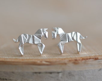 Origami Horse Stud Earrings in Sterling Silver 925, Silver Horse Earrings, Origami Animal Jewelry, Origami Jewelry, Jamber Jewels 925