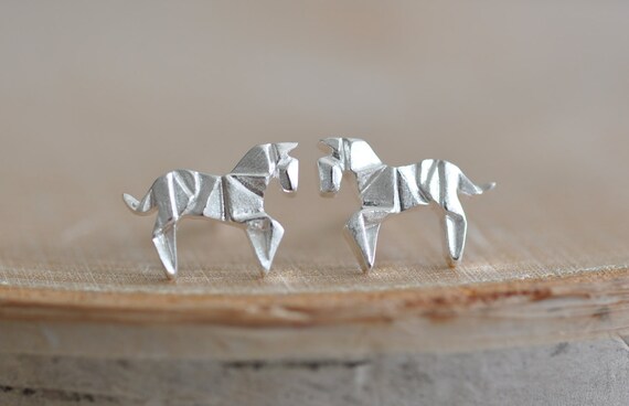 Origami cheval boucles d'oreilles en argent Sterling 925, argent boucles d'oreilles de cheval, bijoux animaux en Origami, bijoux Origami, jambes bijoux 925