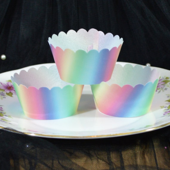 Edible Cupcake Wrappers Sherbet Rainbow x12 Pastel Unicorn Colours