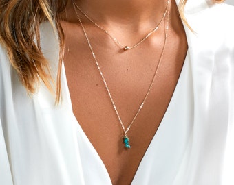 Turquoise Necklace, Genuine Turquoise, Sleeping Beauty Turquoise Necklace in Sterling Silver, Gold Filled, Rose Gold Filled
