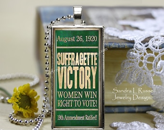 Feminist Jewelry, suffragette Victory Necklace, Suffrage Movement, Women's Right to vote, Political jewelry, Historical Events