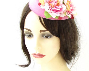 Light Pink Flower Pillbox Hat Fascinator Headpiece Vtg Rockabilly 1950s 40s 518
