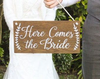 Here Comes The Bride Sign, Rustic Wooden Wedding Signs, Wedding Decor, Boho Wedding, Photo Prop Signs, Bridal Gift. Flower Girl Sign
