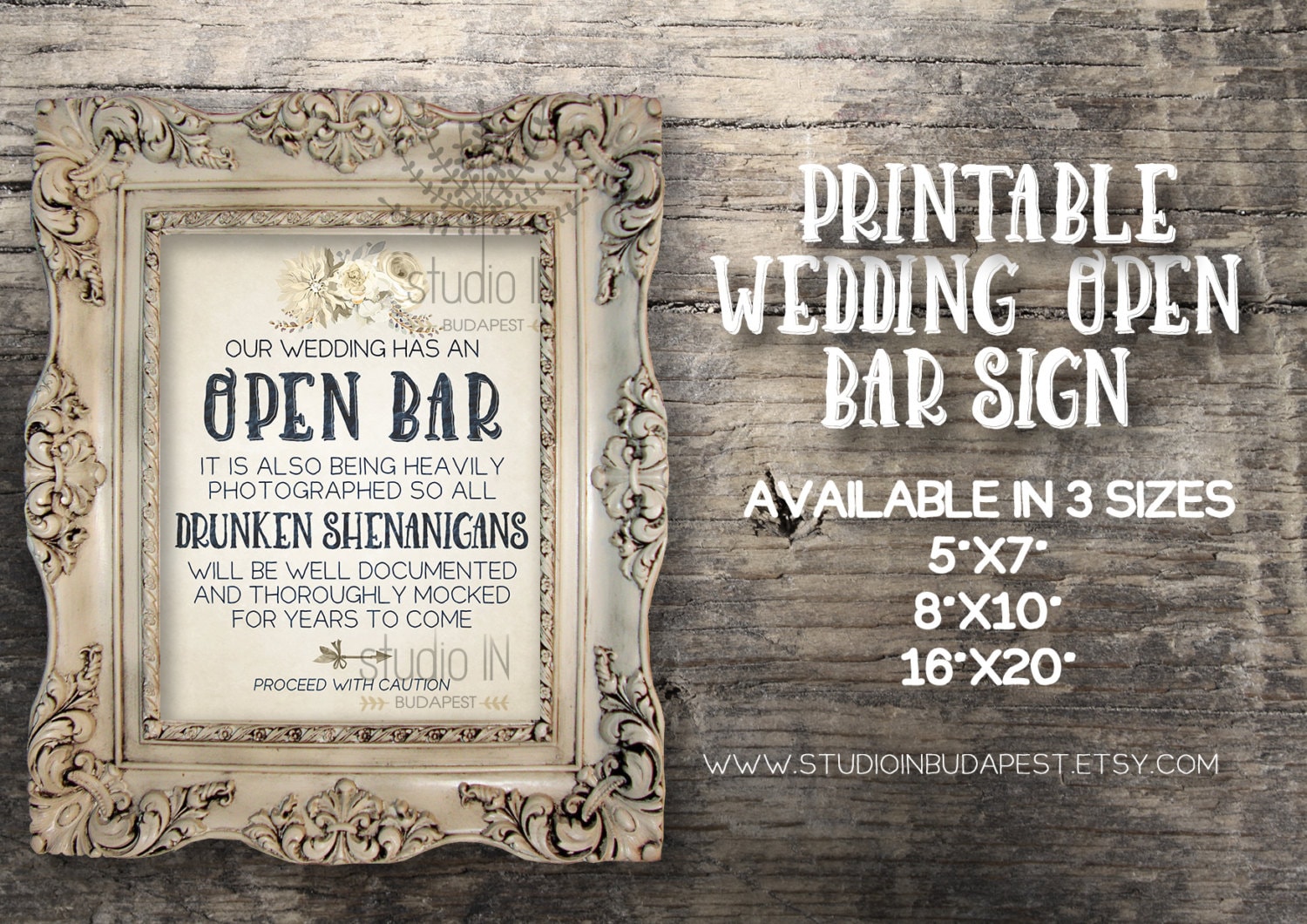 Open bar sign Rustic wedding sign Wedding reception