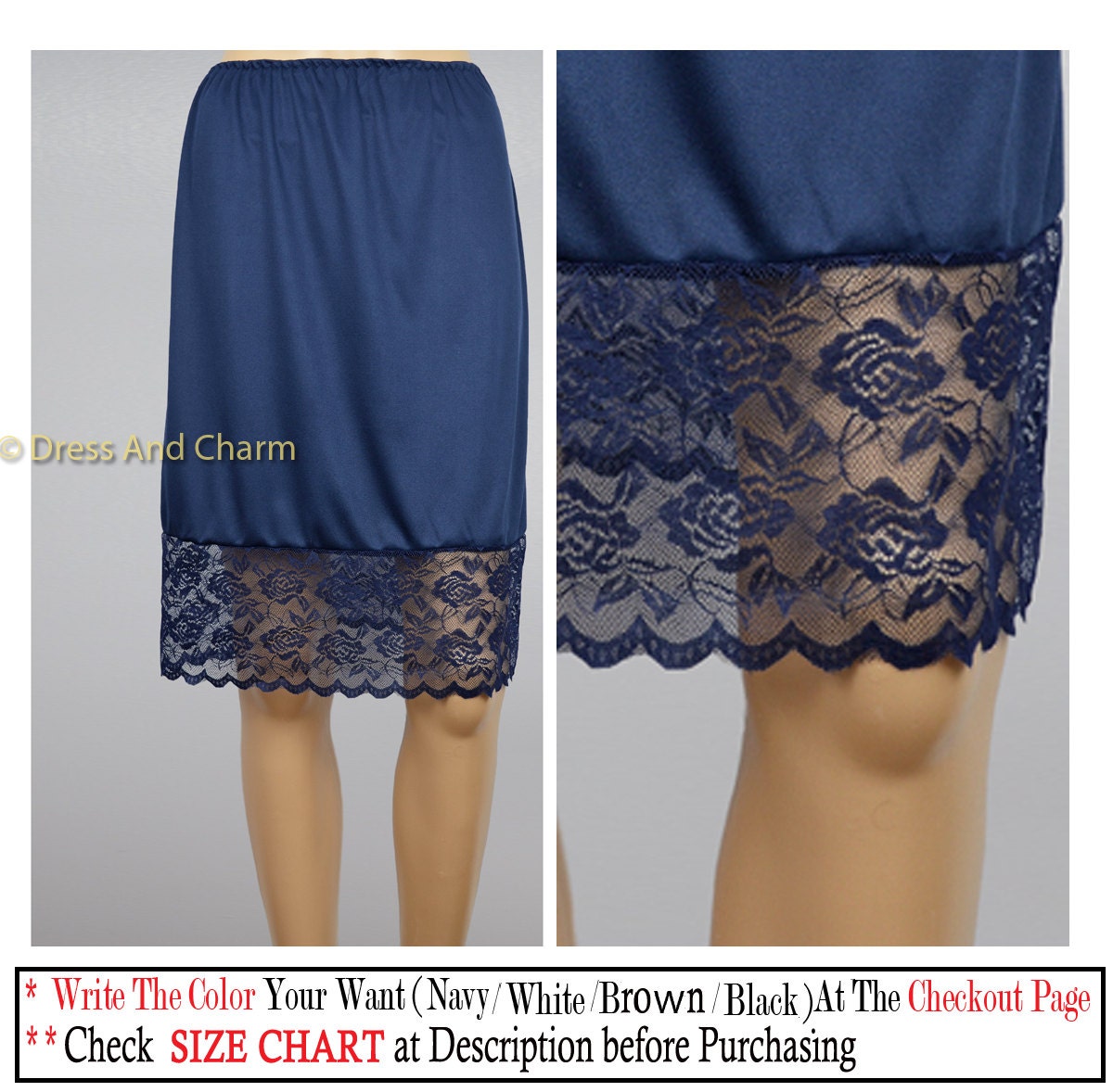 Navy Lace skirt extender slip extender Lace by DressandCharm