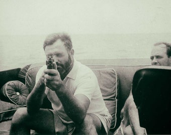 Ernest Hemingway photo print shooting gun vintage photo gun print antique photograph famous author gift for writer 1930s photography- PRINT
