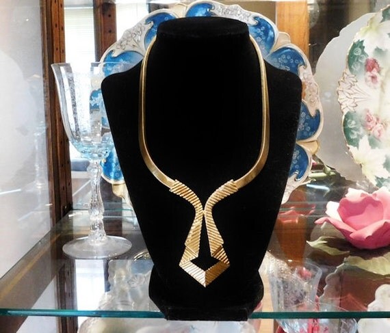 Runway Crown Trifari Necklace 1950s 50s Crown Trifari Egyptian Revival Choker Bib Mid Century Midcentury Designer Statement Piece Jewelry