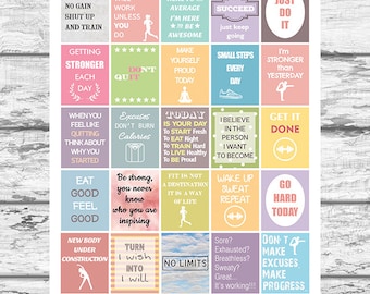 Fitness and Diet Motivational Stickers, Printable Workout Stickers, fits Erin Condren Planner, Quotes Instant Download Stickers, Gym