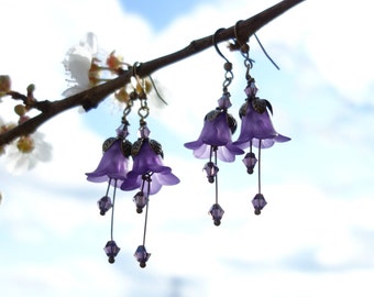 Amethyst Earrings - Flower Earrings - Floral Earrings - Woodland Earrings - Purple Earrings - Dangle Drop Earrings - Vintage Style Boho Gift