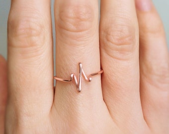 Heartbeat Rose Gold Ring, Pulse ring, Love ring, Heartbeat ring, Rose gold ring, Pulse rose gold ring, Adjustable ring, Wire ring, Gift