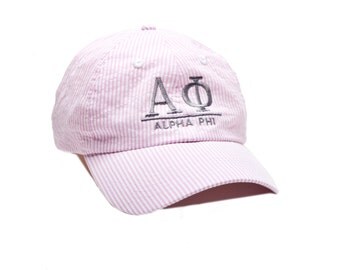 AP Alpha Phi Sorority Seersucker Line Baseball Hat.