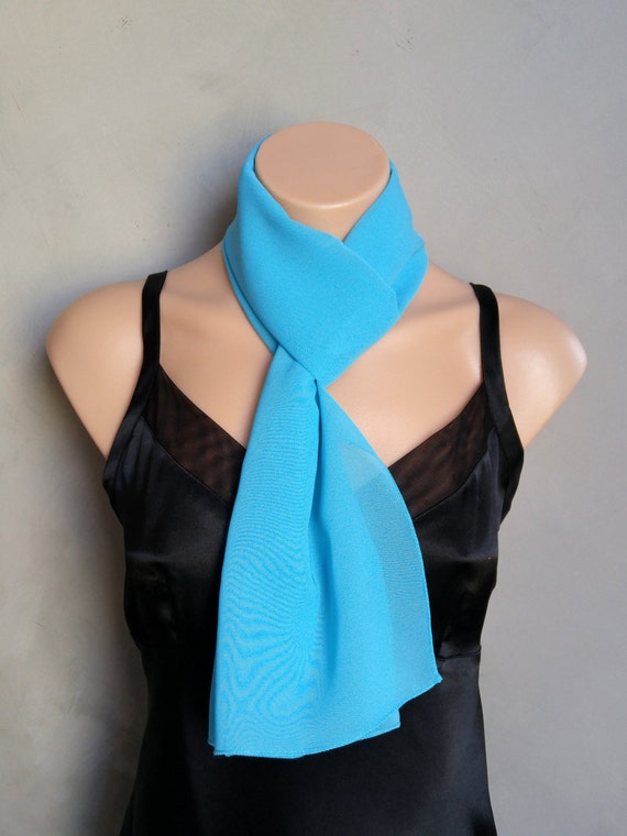 Turquoise Scarf, Cyan Scarf, Sheer Chiffon Turquoise Skinny Scarf, Sheer Cyan Scarf, Scarf Turquoise, Scarf Cyan, Chiffon Cyan Skinny Scarf