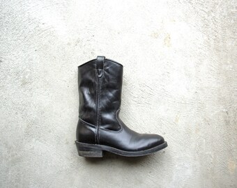 Vintage 90's black steel toe, roper cowboy boots, black motorcycle boots, size men's 8