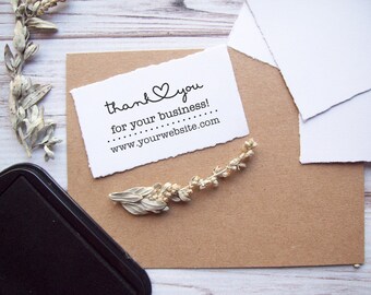 Thank You Stamp with Website - Custom Business Rubber Stamp - Connecting Heart