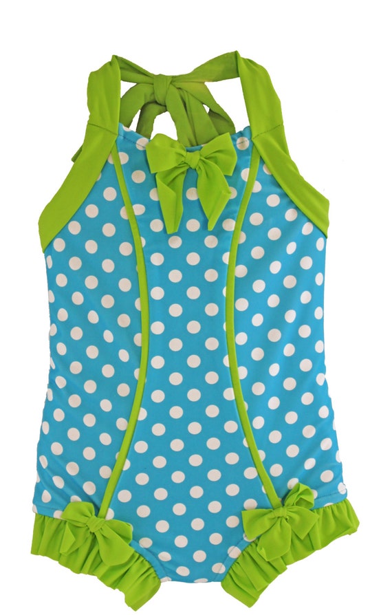 Rebel Belle Swimsuit in Turquoise Dot/Lime Green SS16