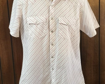 Vintage Saxifon Men's White Striped Urban Cowboy Western Shirt Peal Snap Buttons
