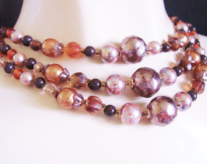 Vintage Glass Bead Bib Necklace / Multi Color Autumn Colors / Mid Century / Japan Jewelry / Jewellery