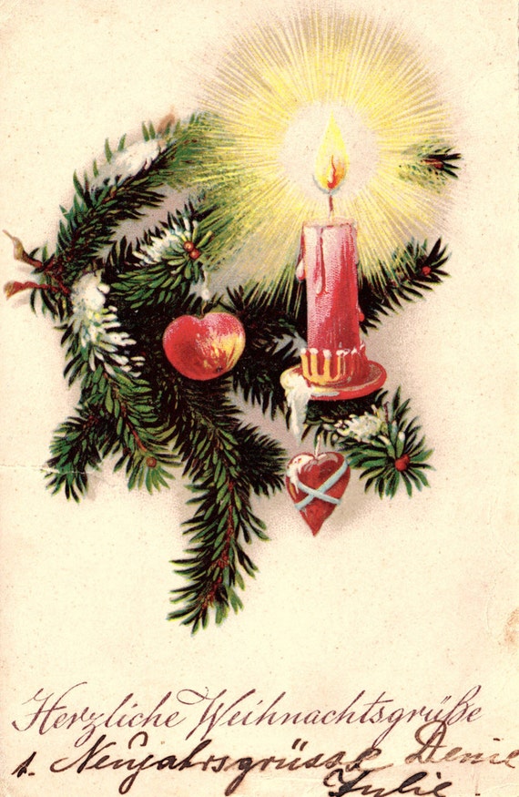 Items similar to Vintage German Postcard Christmas Greetings Candle on ...