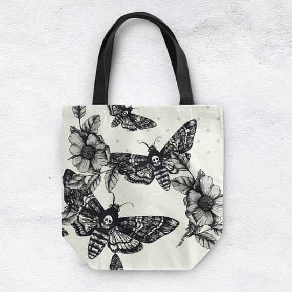 Death Moth Tote with beautiful Black and Grey by InkandRags