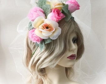 flower headpiece, festival headdress, bridal headpiece, flower headdress, boho flower headpiece, fbridal headdressorest flower headpiece