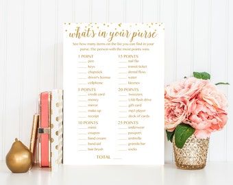 Whats In Your Purse Bridal Shower Game, Bridal Shower Games Printable, Bridal Shower Decor, Bridal Shower Printable Game, Gold Confetti BRS1