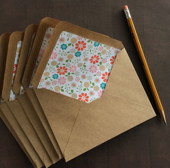 Sale A2 Kraft Envelopes. Set of 8 Decorative paper lined