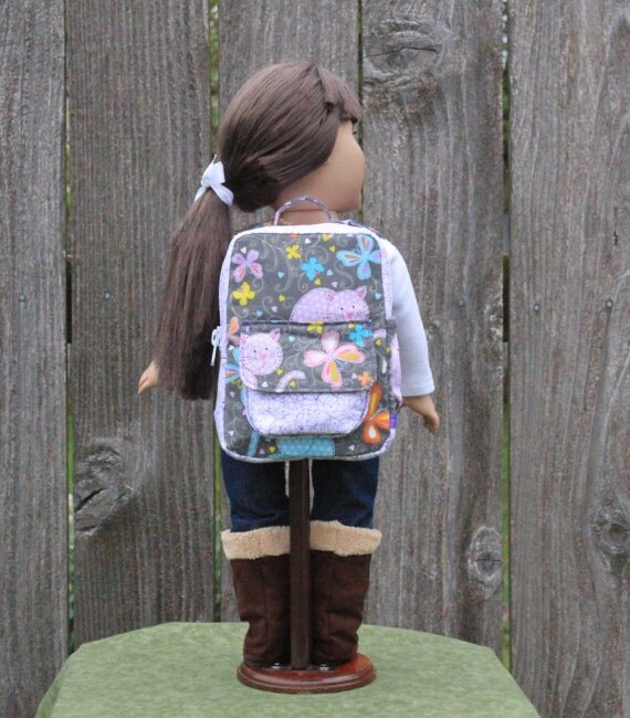Purple Cat Backpack for 18 inch Doll 15 inch Baby Doll Girls