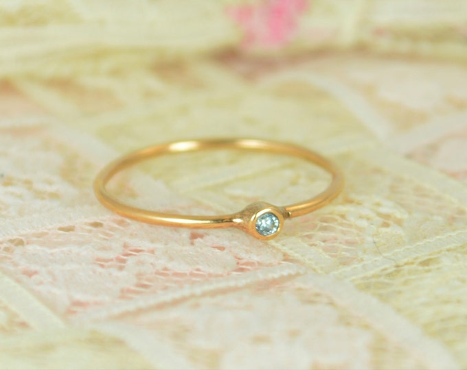 Tiny Aquamarine Ring Set, Solid 14k Rose Gold Wedding Set, Aquamarine Stacking Ring, Gold Aquamarine Ring, March Birthstone, Bridal Set