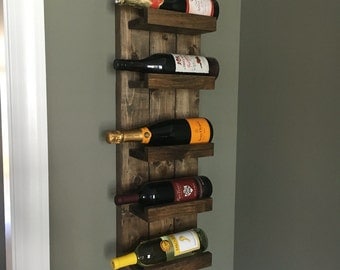 Rustic Wine Rack, Spice Rack, Wall Mounted Wine Bottle Holder & Display Shelf Vertical