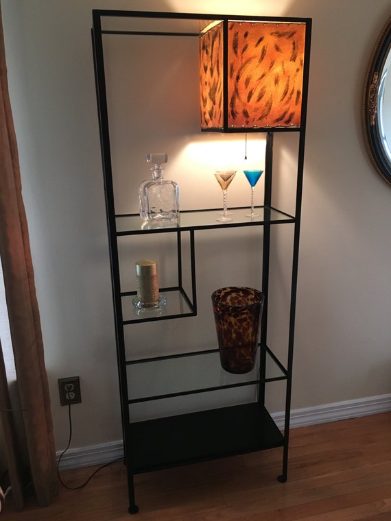 MidCentury Modern Black Metal and Glass Etagere Shelving Unit