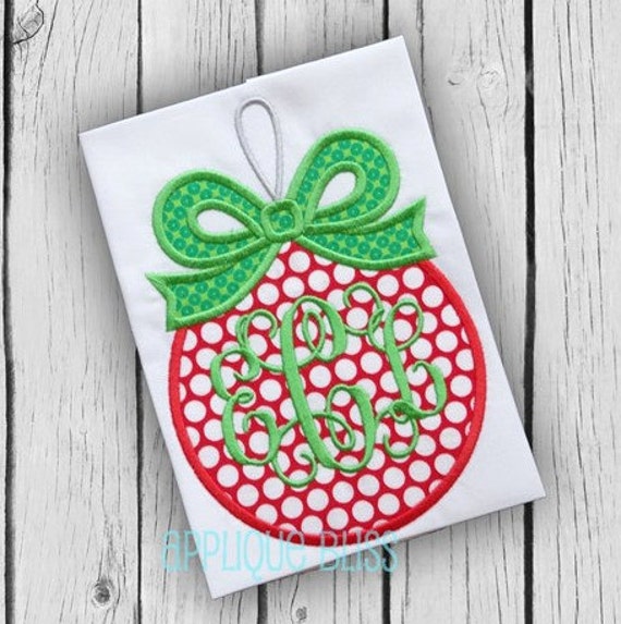monogram ornament with bow digital christmas applique design monogram ornament with bow digital christmas applique design