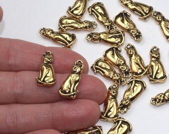 Sitting Cat Charms, 2+ TierraCast Antiqued & Plated Lead Free Pewter, Detailed kitty pendant that looks to the left or right