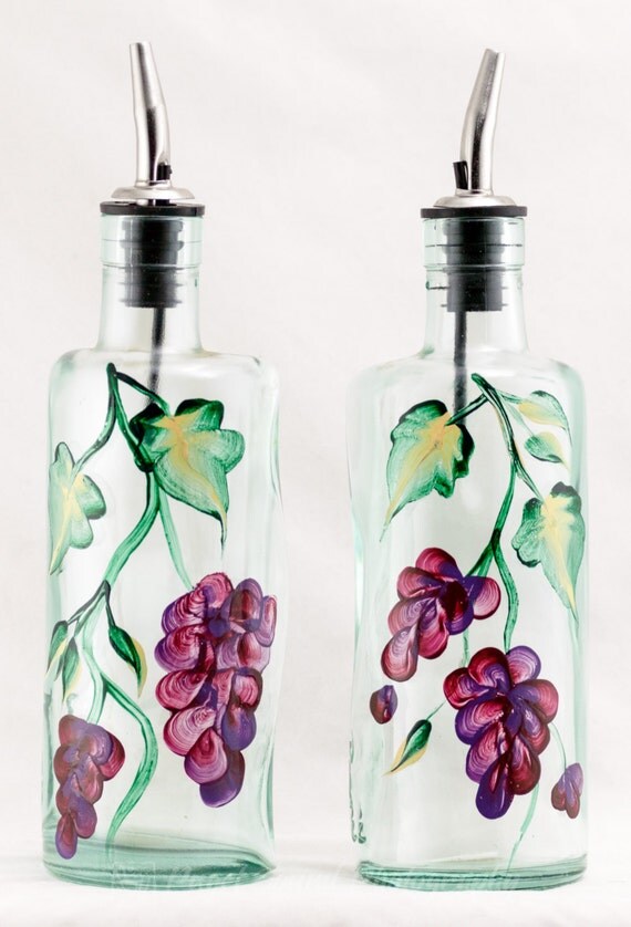 Vinegar & Oil Decanter 2 Antique Glass Grapevine Design