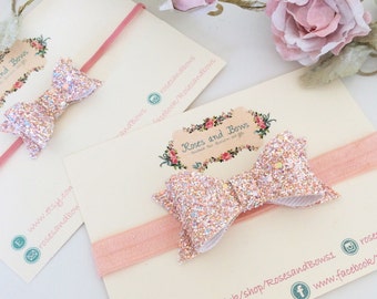 Swan Princess Glitter Bow Stretch Baby Girl/ Headband in Sizes Newborn-Adult or Crocodile Clip. Small or Large Bow