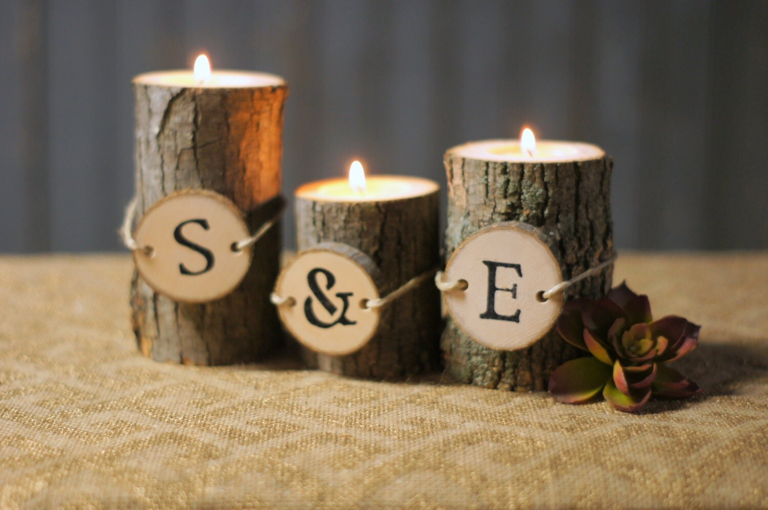 Personalized Candle Holder Tree Bark Candle by GFTWoodcraft