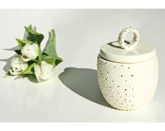 Handmade Ceramic Sugar Basin.Porcelain Dainty Sugar Bowl.White & gold.Contemporary Wedding Sugar Bowl Design by CONCEPTstudio. READY TO SHIP