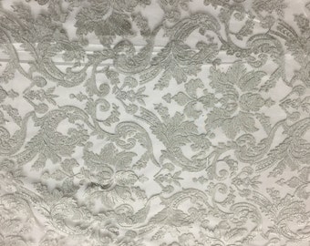 Doux Floral Nude Mesh Embroidered Metallic Thread-Sold By The Yard-60"-Silver
