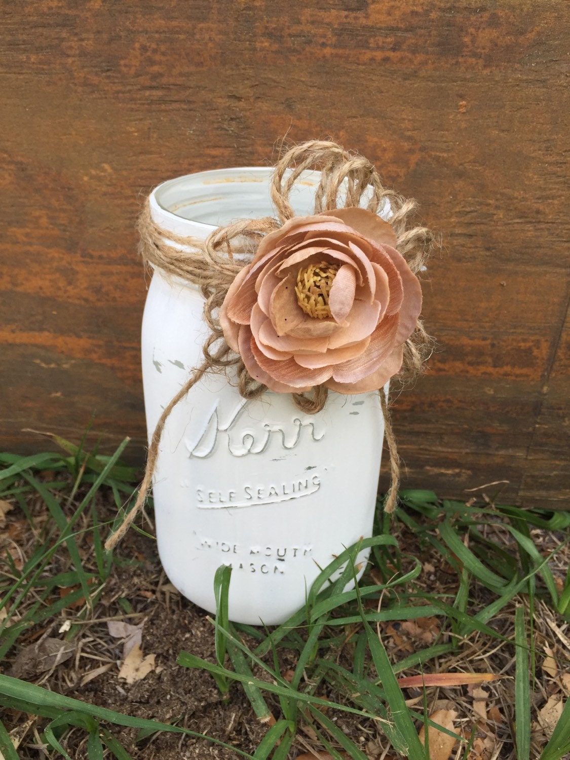 Painted mason jars White mason jar Rustic centerpieces wedding