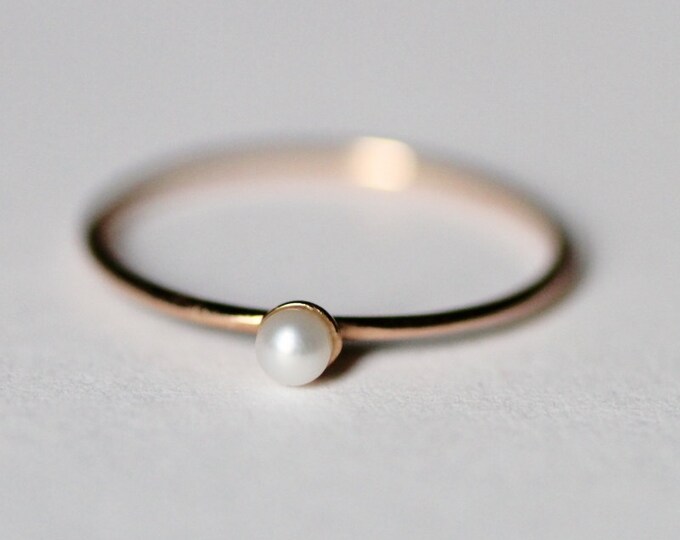 Pearl Gold Ring white pearl May Birthstone Simple Wedding Minimalist Dainty Engagement Gemstone Jewelry Stacking Yellow Solid Gold Ring