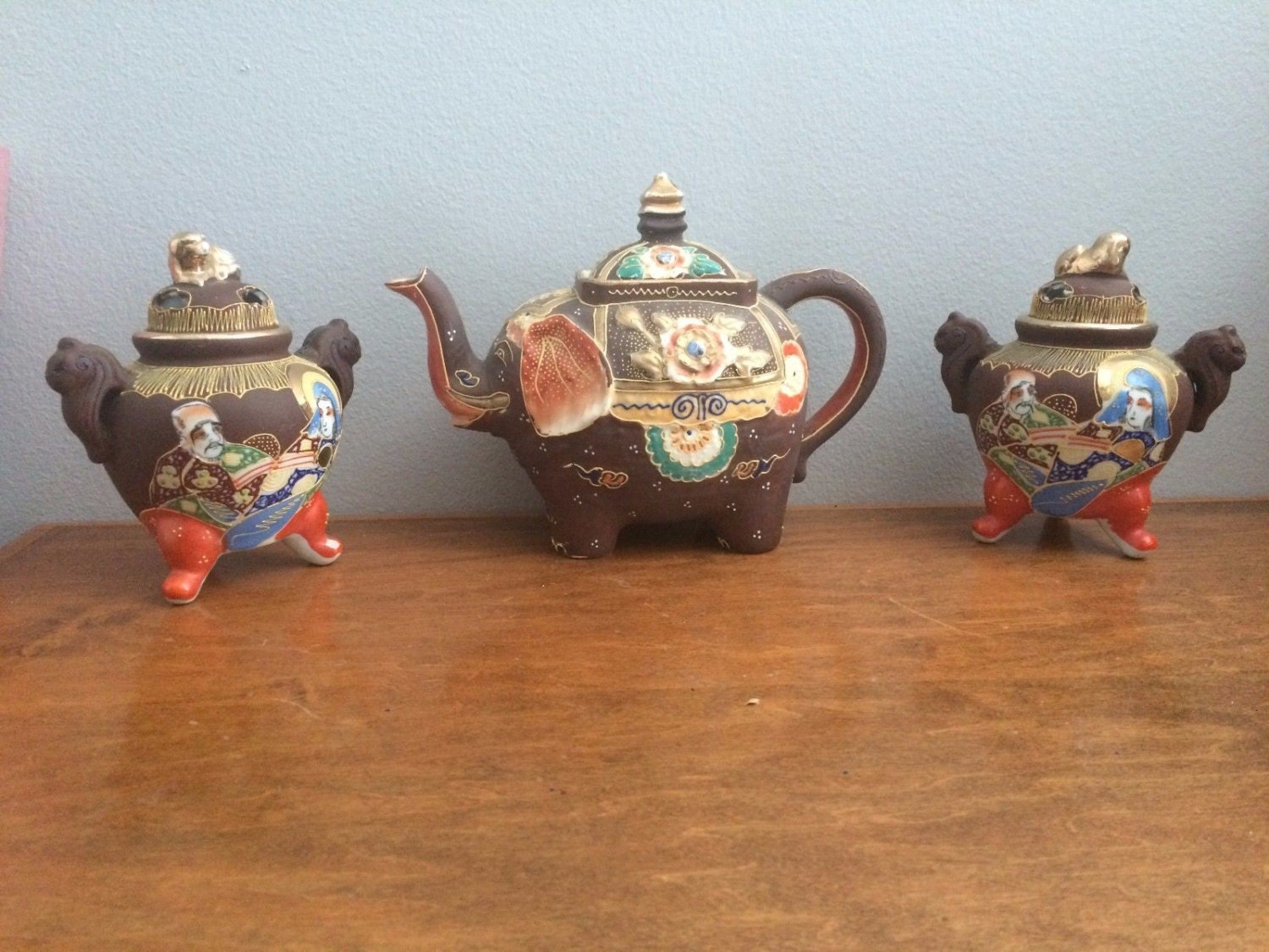Vintage ELEPHANT TEAPOT Kettle Set with Condiment Holders