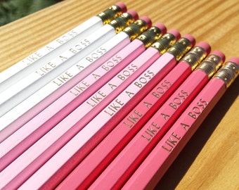 Assorted mixed pencils | Boss Lady - Like a Boss | Fuck It | Cute pencils | Stocking Stuffers | Motivational Pencils | Bright Pencils