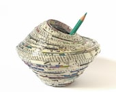 Pen Pot First Anniversary Gift for Him Pencils Holder Home Décor Vase Amphora Art Work Gray Newsaper Recycled Eco-Friendly