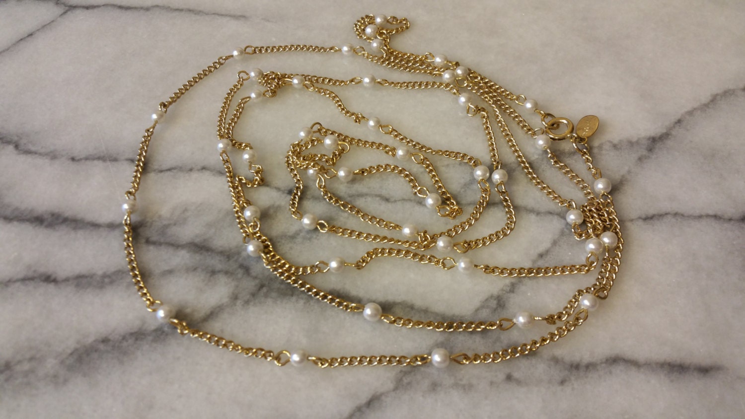 Vintage Park Lane 48 Gold Necklace with Pearl Beads