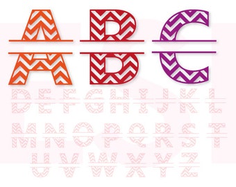 Chevron Split Alphabet Monogram font, SVG, DXF, EPS. vinyl cut files for use with Silhouette Studio and Cricut Design Space.