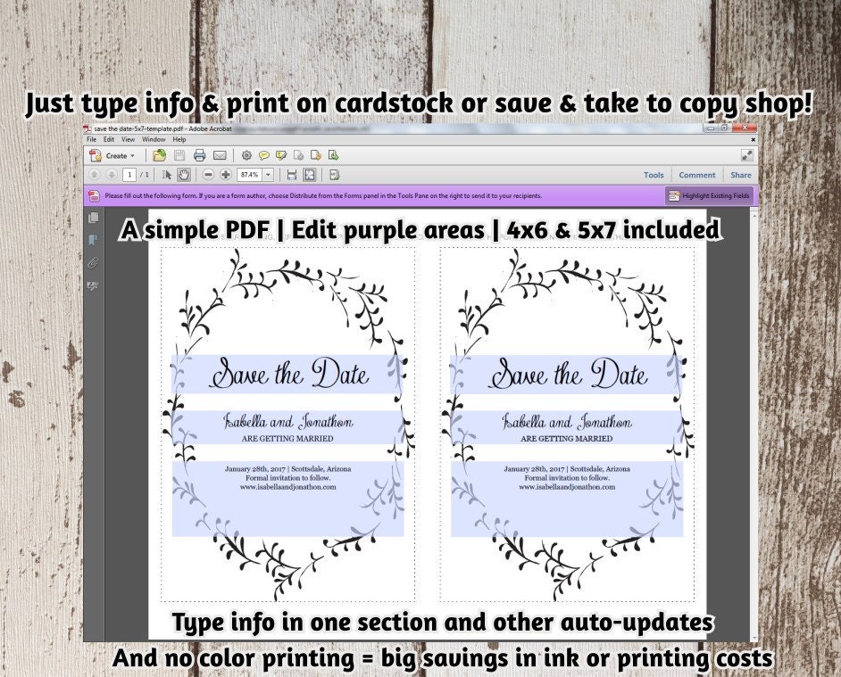 Printable Save the Date Card Template Rustic Foliage Winter